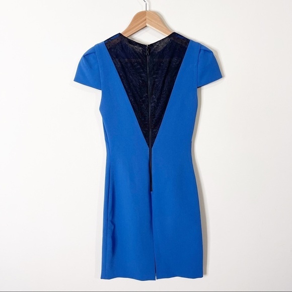 Alice + Olivia Hollis Blue Royal Black Lace Cap Sleeves Sheath Dress Size 2 US - Picture 6 of 7